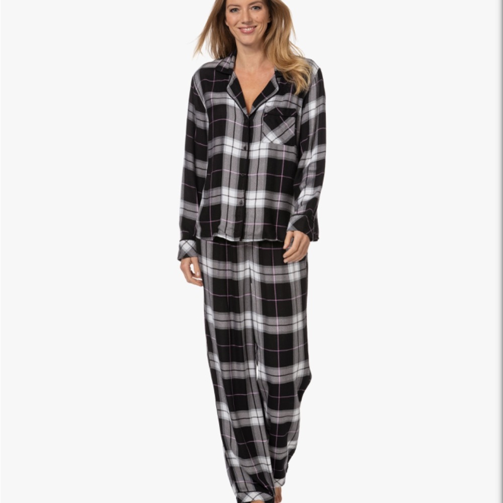 NWT Rails Clara Check Herringbone Twill Pajamas Black Storm Berry